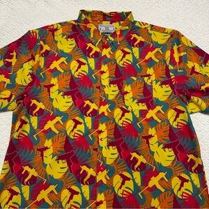 Savage Tacticians Brushstroke Button Up Hawaiian Shirt Gun Palm Men’s Size XXL